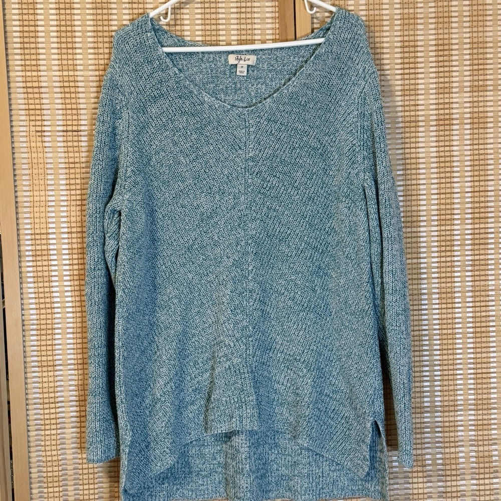 Style & Co Womens 2X Teal Green Sweater Cable Knit Oversized  Cottagecore Granny